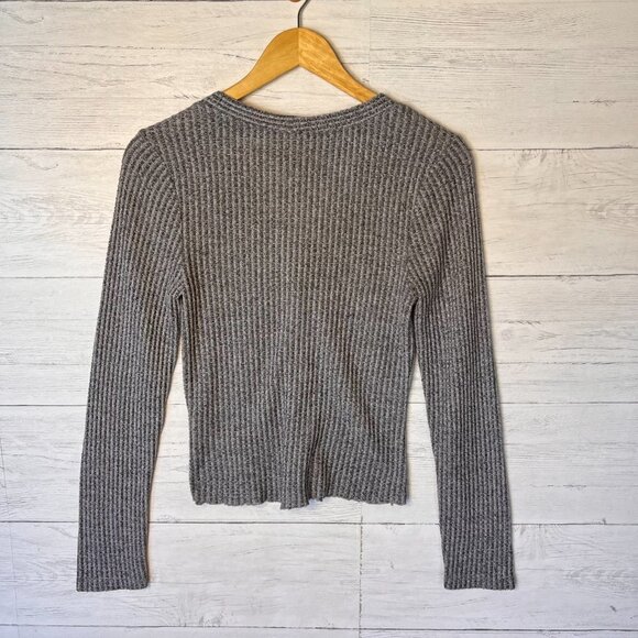 BP Top Womens Size Small Gray Nordstroms Button Down Waffle Knit V Neck Academia - Picture 13 of 15